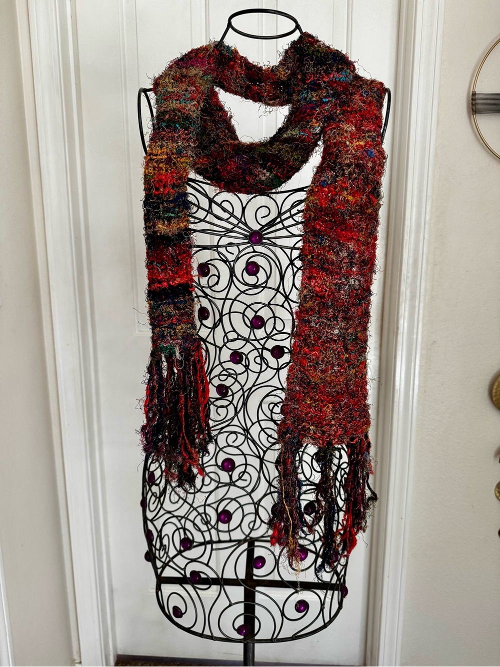 Handmade Multicolor Textured Silk Fringe Scarf